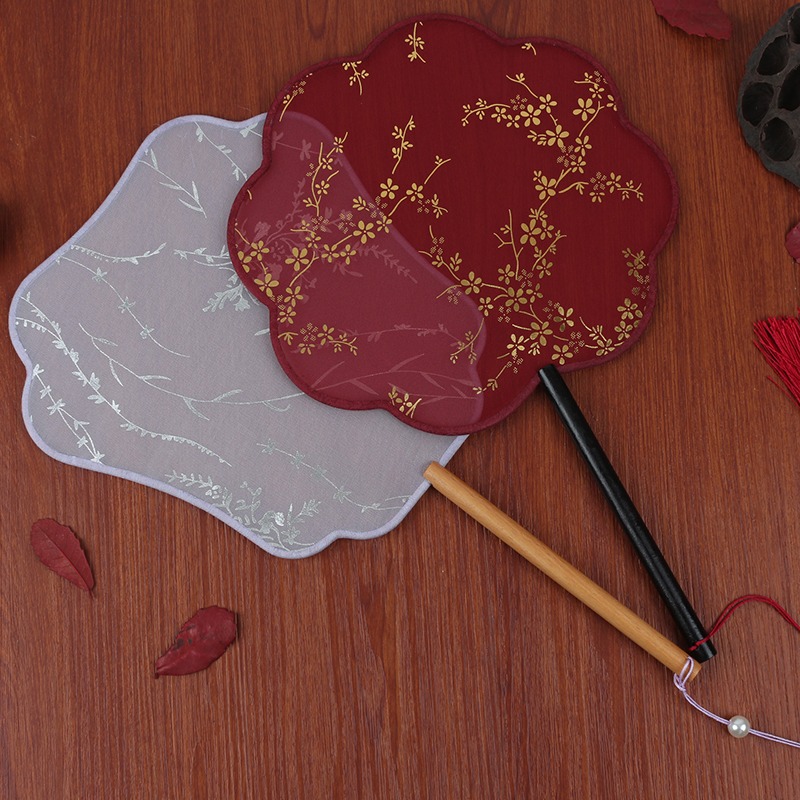 新娘婚禮團扇中式秀禾服喜扇女漢服紅色貼花燙金芒種舞蹈宮圓扇子-細節圖3