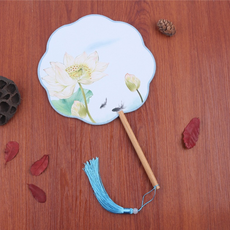 古風八瓣花形團扇女宮廷圓扇子中國復古典漢服長柄流蘇舞蹈扇道具-細節圖8