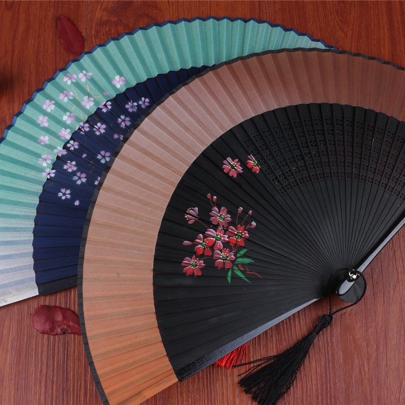 扇子摺扇中國風古典舞蹈扇古代漢服流蘇旗袍古風隨身紅色女折疊扇-細節圖4
