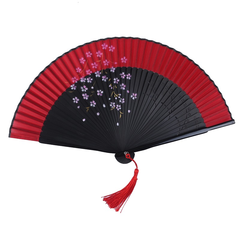 扇子摺扇中國風古典舞蹈扇古代漢服流蘇旗袍古風隨身紅色女折疊扇-細節圖5