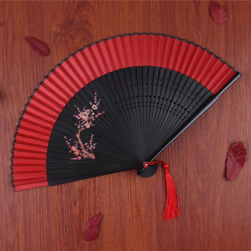 扇子摺扇中國風古典舞蹈扇古代漢服流蘇旗袍古風隨身紅色女折疊扇-細節圖8