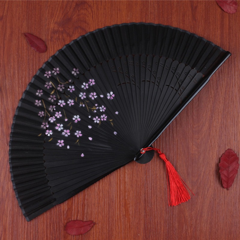 扇子摺扇中國風古典舞蹈扇古代漢服流蘇旗袍古風隨身紅色女折疊扇-細節圖10