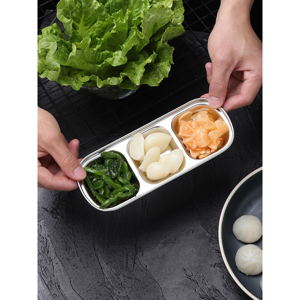 不銹鋼調料碟家用餐具醋味碟醬油碟調味碟菜碟兩格小喫盤子蘸料碟-細節圖2