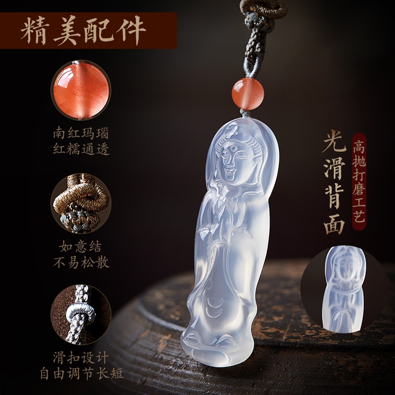 白玉髓觀音吊墜天然冰種項鏈觀世音菩薩項墜綠度母佛像毛衣鏈掛件-細節圖4