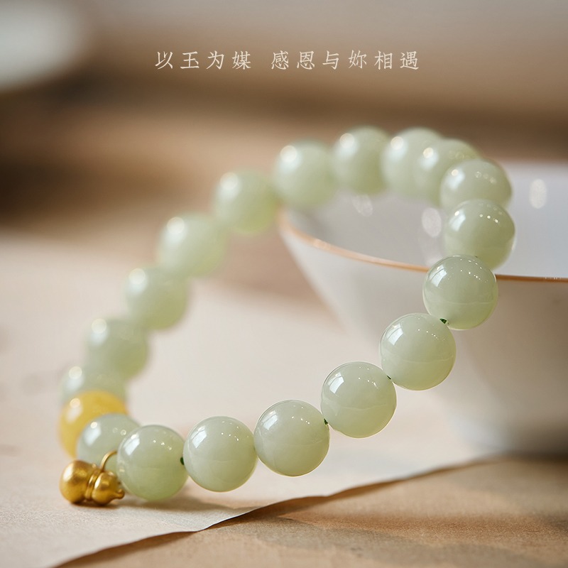 999黃金足金和田玉手鏈女夏2022年新款葫蘆轉運珠手串送女友禮物-細節圖5