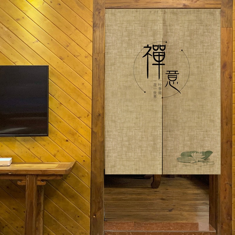 復古裝飾布藝門簾佛教佛堂禪意隔斷簾免打孔布簾茶室掛簾中式半簾-細節圖3