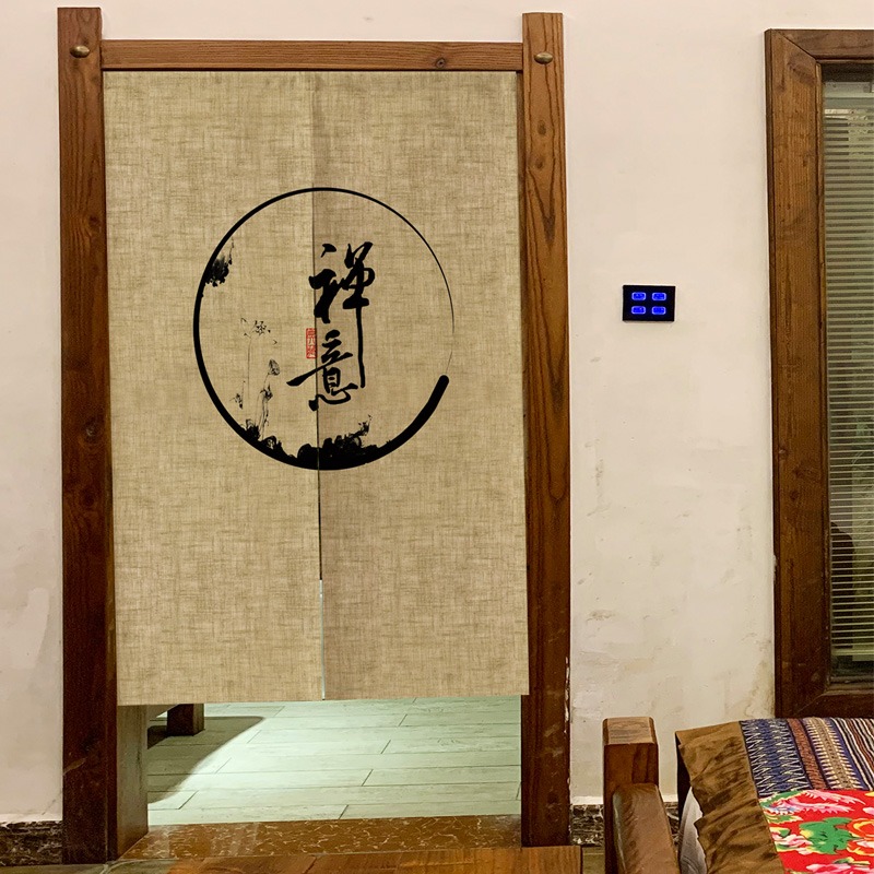 復古裝飾布藝門簾佛教佛堂禪意隔斷簾免打孔布簾茶室掛簾中式半簾-細節圖4