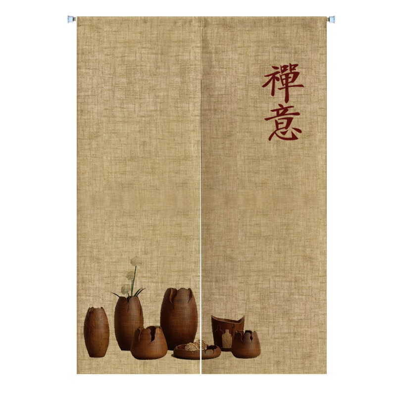 復古裝飾布藝門簾佛教佛堂禪意隔斷簾免打孔布簾茶室掛簾中式半簾-細節圖9