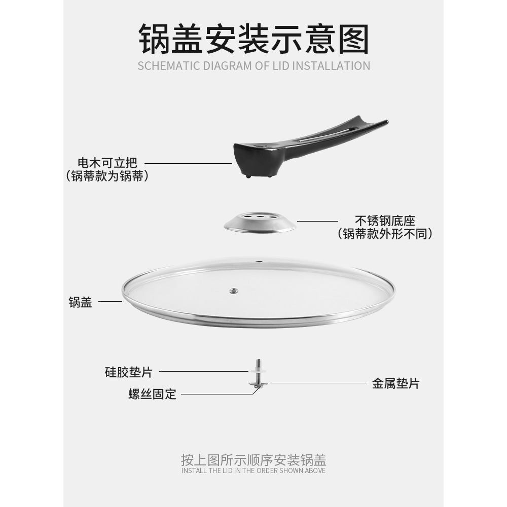 鋼化玻璃蓋子不銹鋼12830640CM寸透明家用耐高溫煲煎奶砂蒸炒鍋蓋-細節圖3