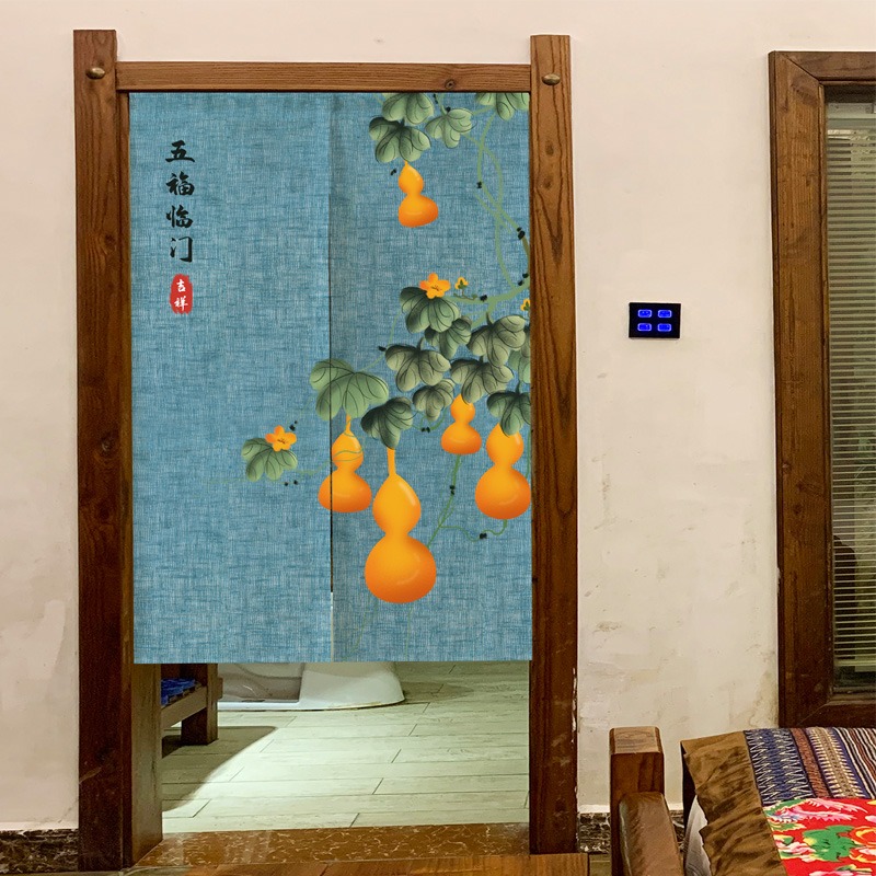 五福臨門布藝門簾中式中國風客廳玄關隔斷簾臥室茶室掛簾廚房布簾-細節圖4