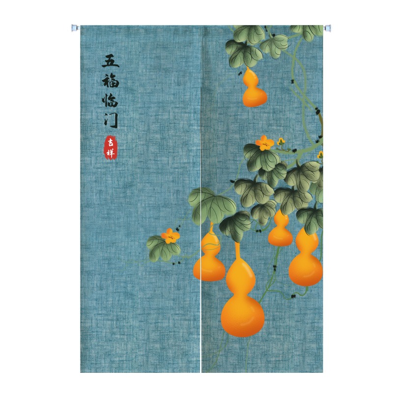 五福臨門布藝門簾中式中國風客廳玄關隔斷簾臥室茶室掛簾廚房布簾-細節圖8