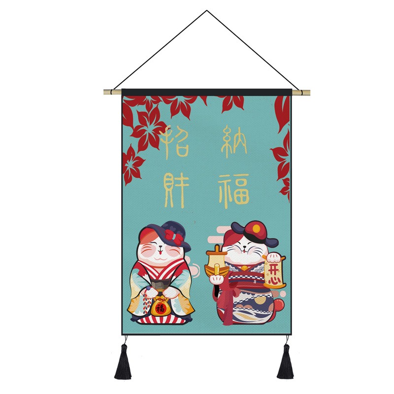 日式和風布藝裝飾畫料理店招財貓掛毯餐廳掛畫壽司店居酒屋掛旗-細節圖8