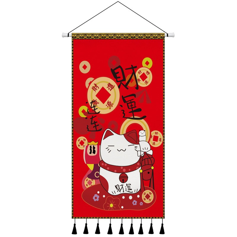 和風布藝掛畫玄關客廳背景墻裝飾畫招財貓墻畫日式掛毯掛布遮擋布-細節圖7