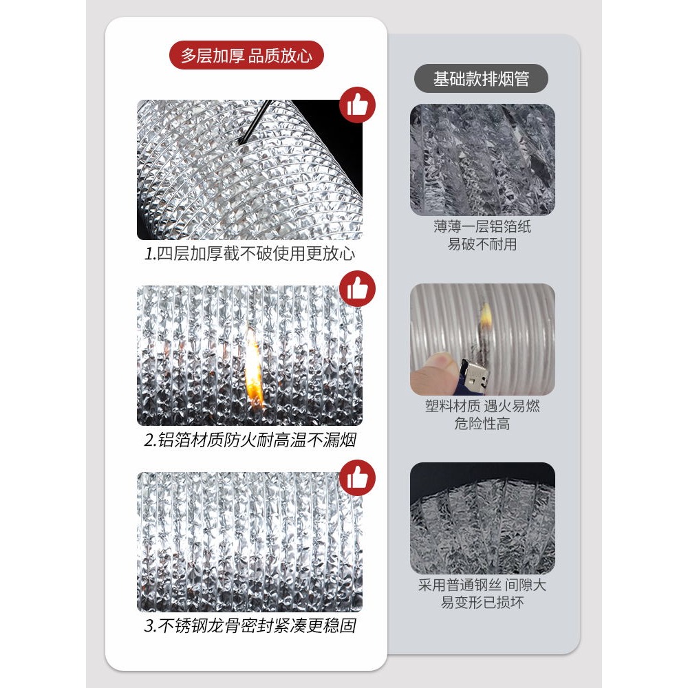 靜音抽油煙機排煙管廚房排氣排風管鋁箔不銹鋼伸縮軟管止逆閥管道-細節圖3