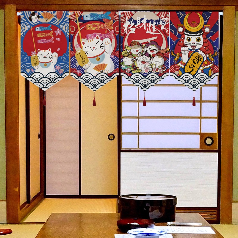 招財貓三角旗門簾掛簾日式短簾半簾店鋪定製雙面裝飾商店隔斷簾-細節圖2