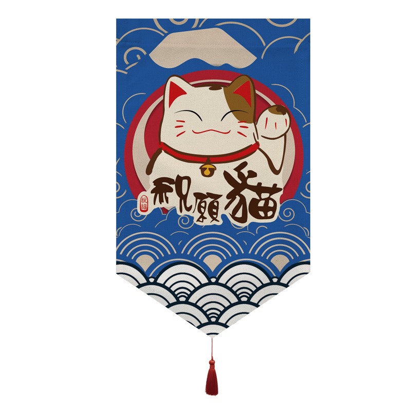 招財貓三角旗門簾掛簾日式短簾半簾店鋪定製雙面裝飾商店隔斷簾-細節圖5