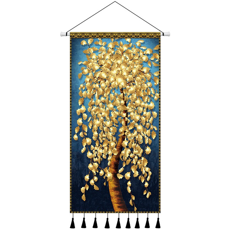 中式發財樹掛毯裝飾畫背景布ins玄關客廳布藝掛畫掛布墻布面定製-細節圖8
