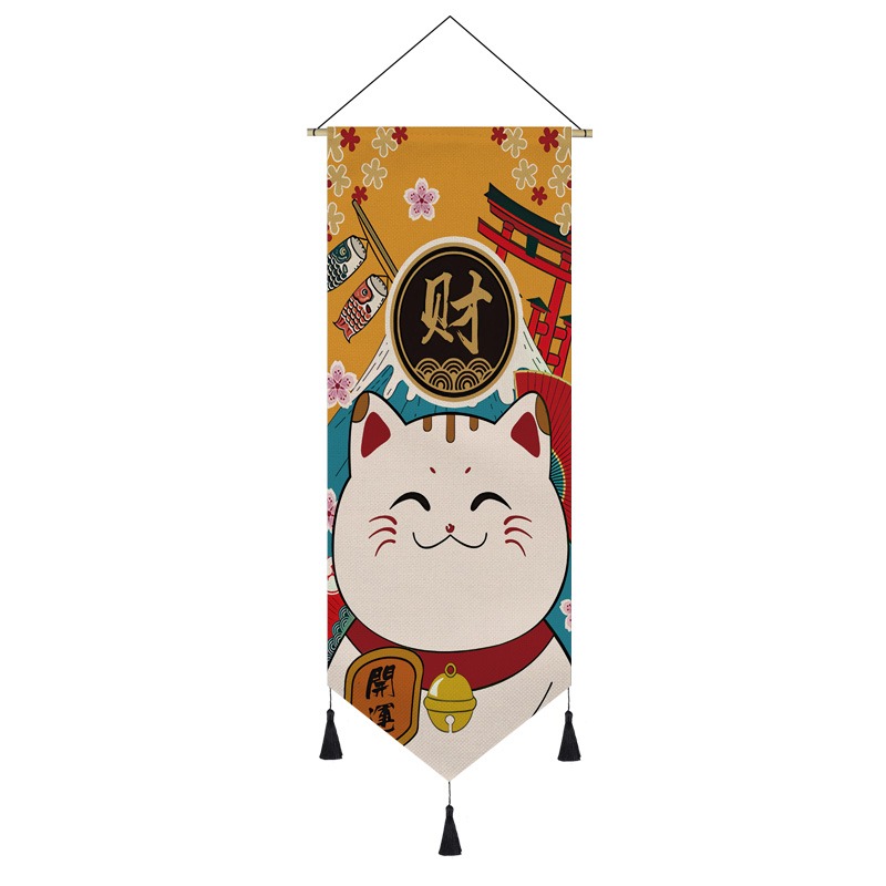 日式掛布網紅掛毯客廳裝飾畫宿舍臥室改造ins背景布招財貓掛畫布-細節圖6
