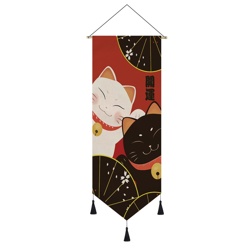 日式掛布網紅掛毯客廳裝飾畫宿舍臥室改造ins背景布招財貓掛畫布-細節圖8
