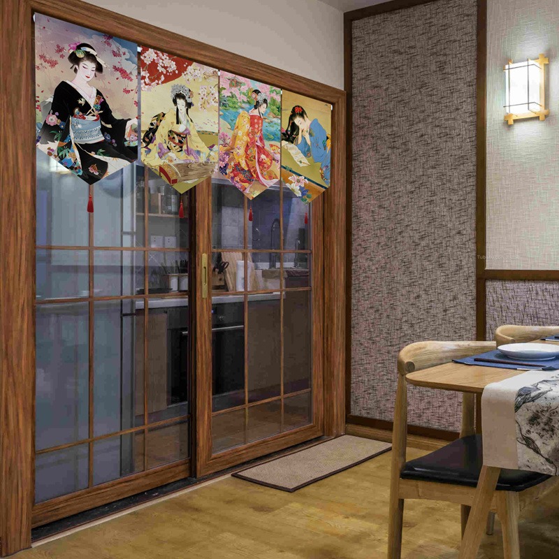 日式掛簾和服仕女圖裝飾掛旗客廳玄關臥室隔斷簾臥室布藝門簾短簾-細節圖3