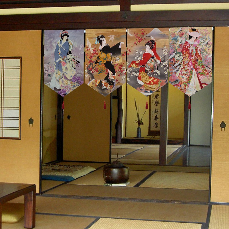 日式掛簾和服仕女圖裝飾掛旗客廳玄關臥室隔斷簾臥室布藝門簾短簾-細節圖4