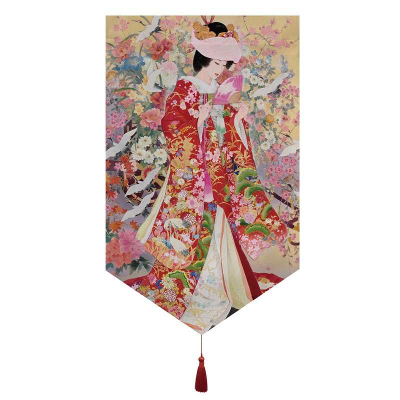 日式掛簾和服仕女圖裝飾掛旗客廳玄關臥室隔斷簾臥室布藝門簾短簾-細節圖10