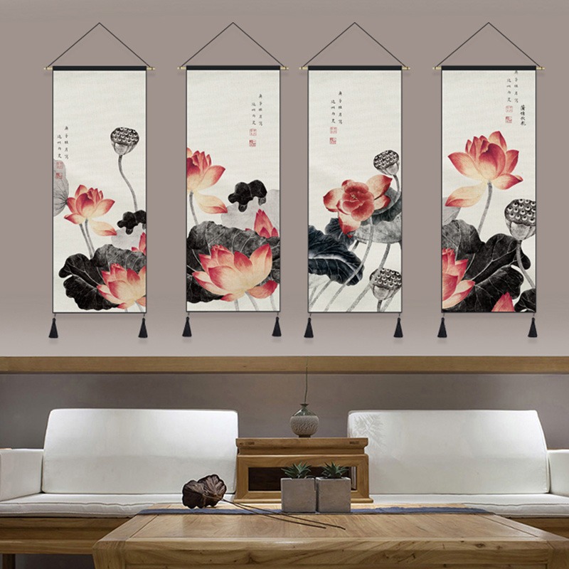 中式風裝飾畫掛毯ins背景墻掛布背景布電表箱遮擋布棉麻布藝掛畫-細節圖2