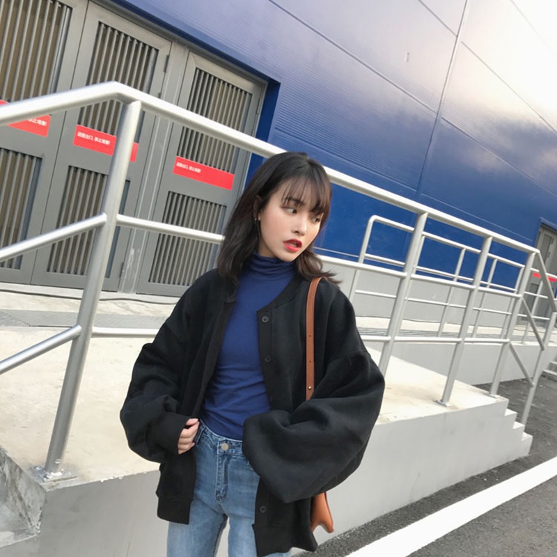 超火cec燈籠袖衛衣女秋冬寬松韓版潮ins慵懶風bf加絨加厚外套上衣-細節圖5