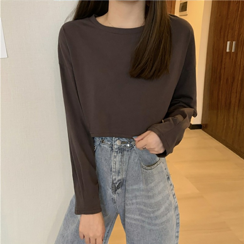 泫雅風chic短款長袖t恤女春秋韓版潮ins原宿風bf學生百搭寬松上衣-細節圖4
