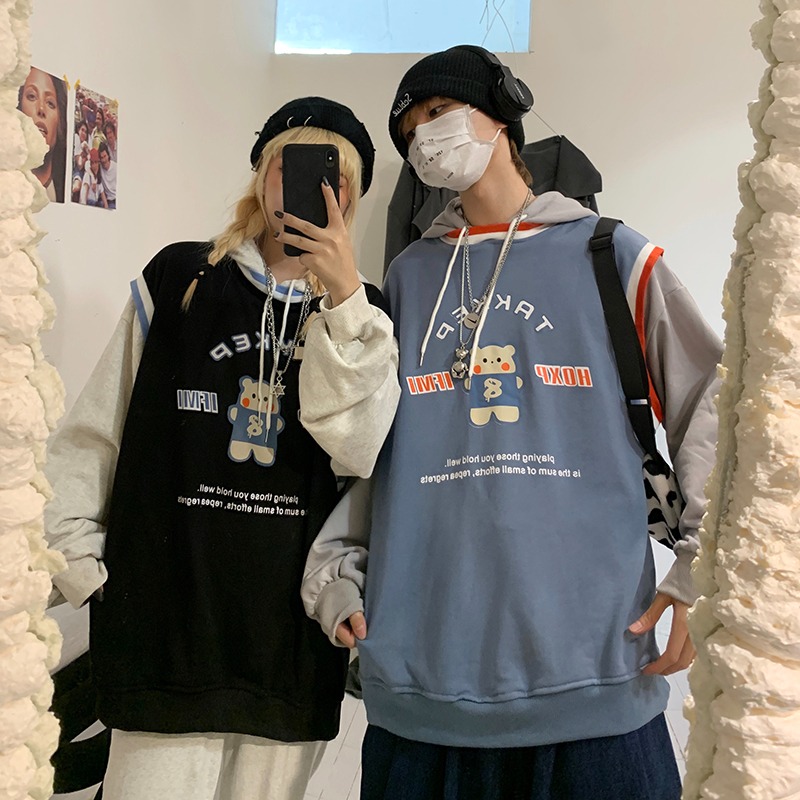 waitmore情侶裝衛衣女冬ins韓版寬松bf慵懶風學生加絨連帽上衣服-細節圖2