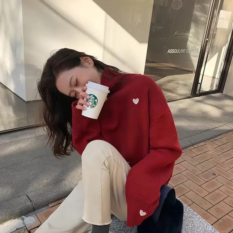 慵懶風高領毛衣女秋冬韓版寬松bf網紅外穿套頭百搭chic針織衫-細節圖2