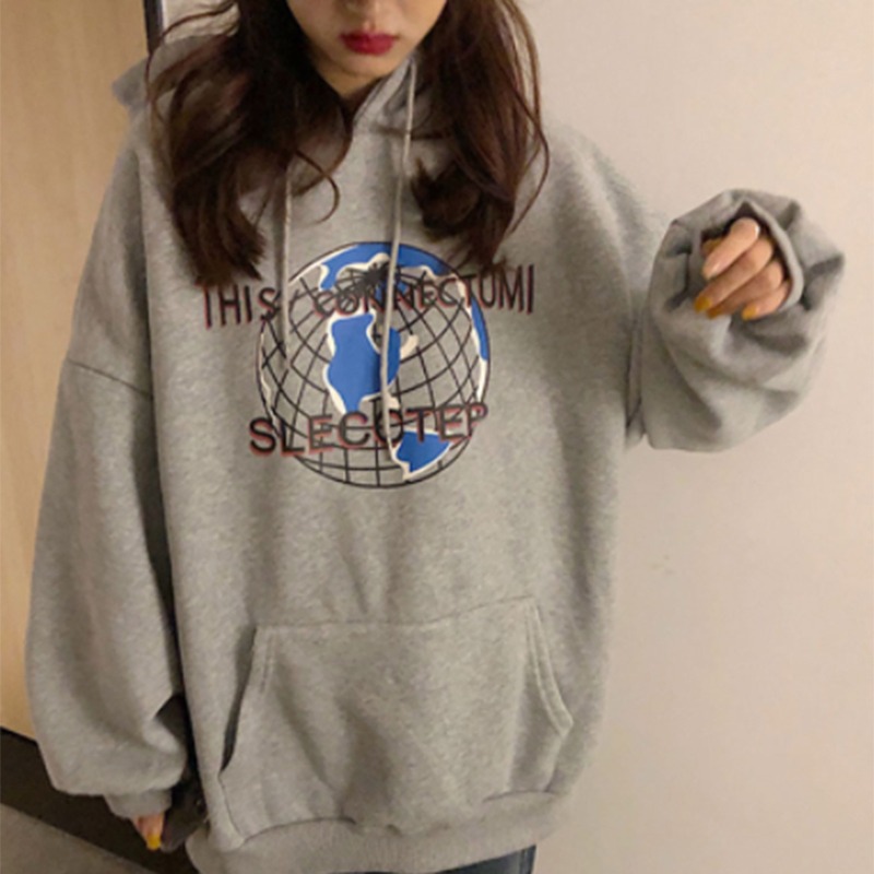 waitmore超火cec衛衣女冬ins韓版寬松bf慵懶風學生連帽chic上衣服-細節圖3