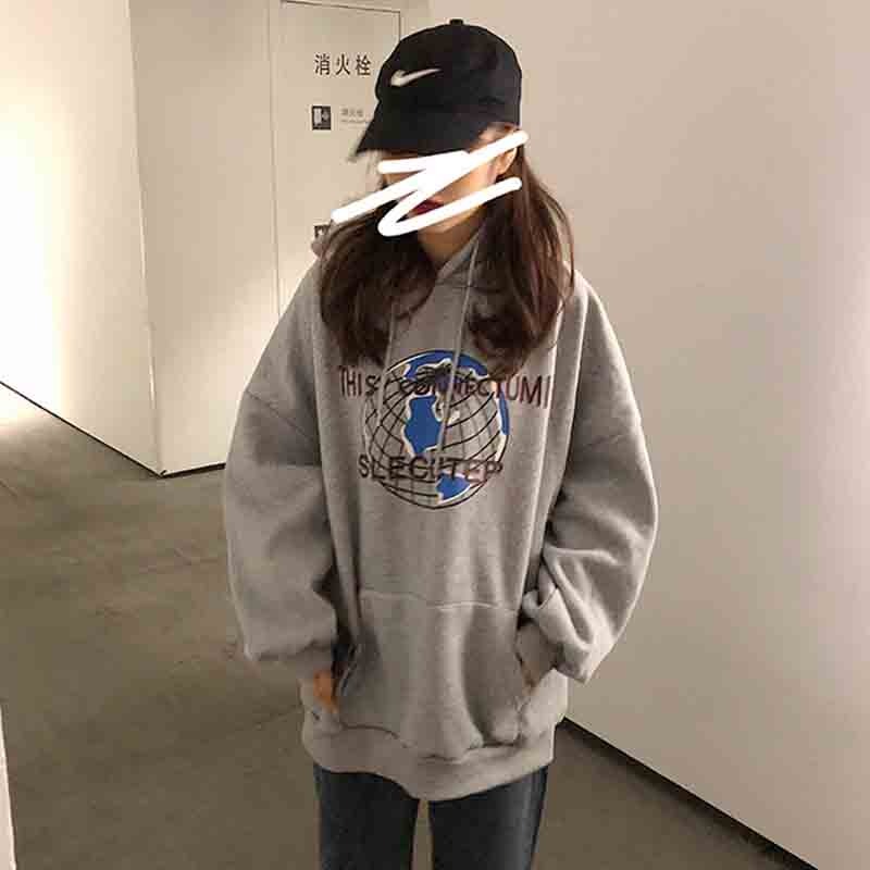 waitmore超火cec衛衣女冬ins韓版寬松bf慵懶風學生連帽chic上衣服-細節圖4