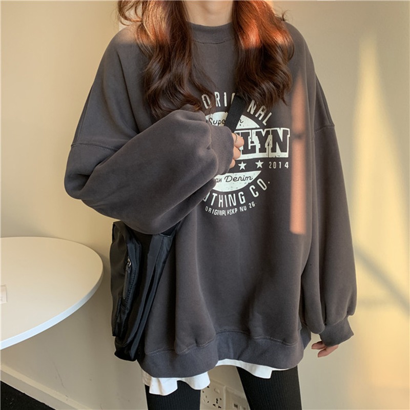 日系chic港味衛衣女秋冬ins韓版寬松bf慵懶風加絨加厚古著上衣服-細節圖2