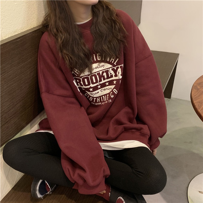 日系chic港味衛衣女秋冬ins韓版寬松bf慵懶風加絨加厚古著上衣服-細節圖3