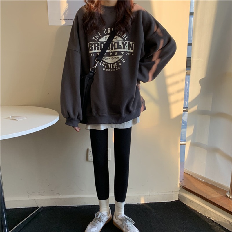 日系chic港味衛衣女秋冬ins韓版寬松bf慵懶風加絨加厚古著上衣服-細節圖4