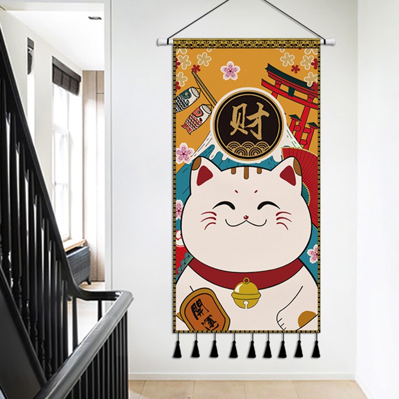 日式掛布招財貓布藝掛畫居酒屋排蘇掛毯客廳玄關裝飾畫墻布掛布-細節圖2