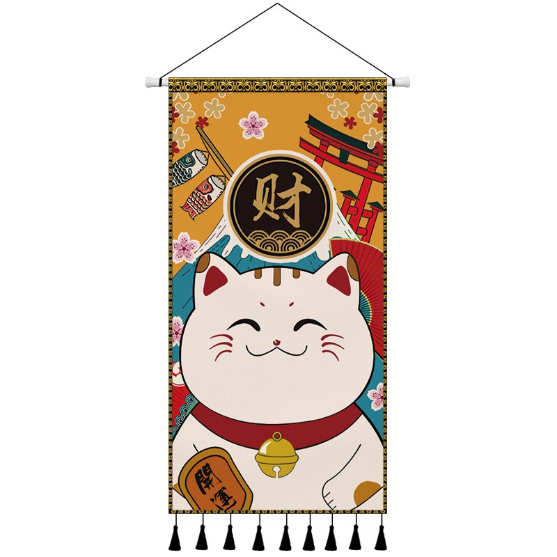 日式掛布招財貓布藝掛畫居酒屋排蘇掛毯客廳玄關裝飾畫墻布掛布-細節圖6