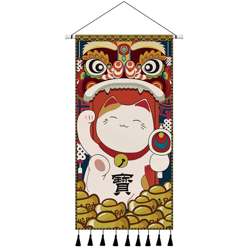 日式掛布招財貓布藝掛畫居酒屋排蘇掛毯客廳玄關裝飾畫墻布掛布-細節圖7
