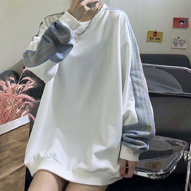 日系古著vintage衛衣女冬ins韓版寬松bf慵懶風加絨加厚無帽上衣服-細節圖2