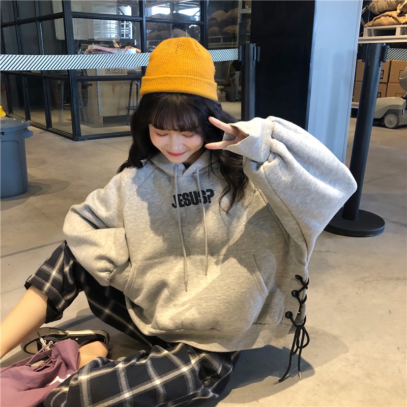 ins超火衛衣女秋冬季新款加絨加厚連帽外套韓版潮學生寬松上衣服-細節圖2