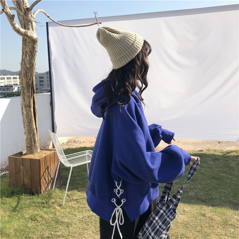 ins超火衛衣女秋冬季新款加絨加厚連帽外套韓版潮學生寬松上衣服-細節圖4