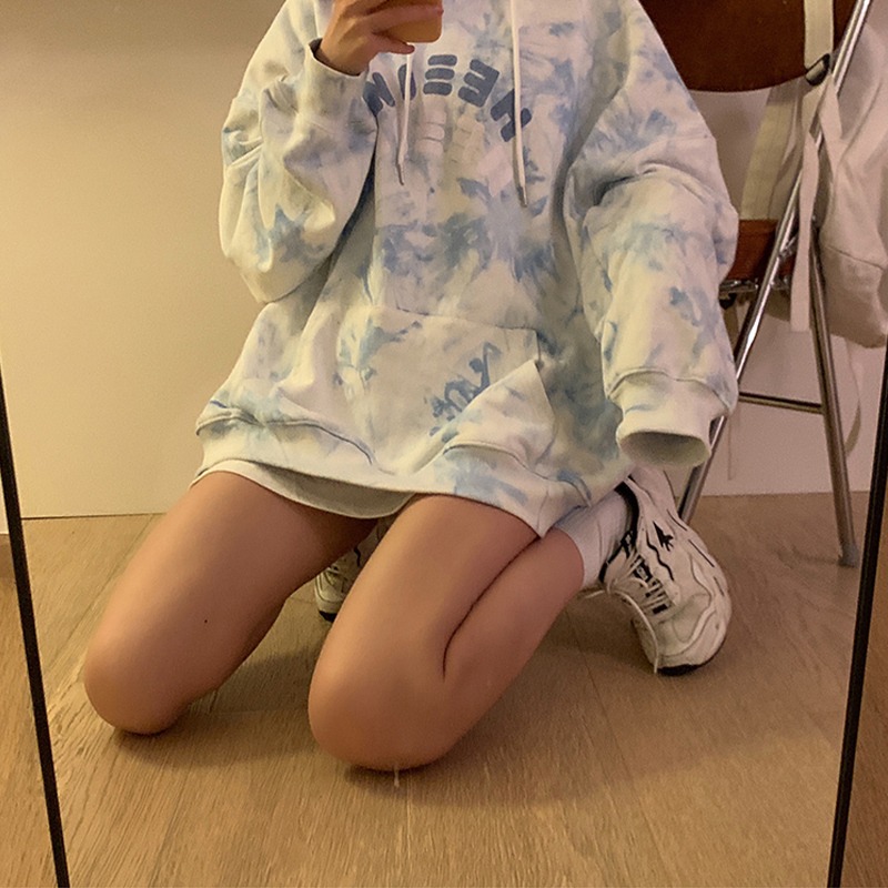 日系oversize扎染衛衣女寬松韓版潮ins慵懶風bf加絨加厚連帽外套-細節圖2