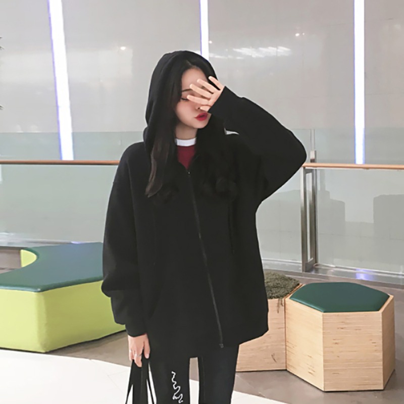 超火cec外套女秋冬季ins韓版寬松bf慵懶風加絨加厚拉鏈連帽上衣服-細節圖3