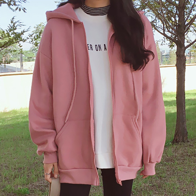 超火cec外套女秋冬季ins韓版寬松bf慵懶風加絨加厚拉鏈連帽上衣服-細節圖4