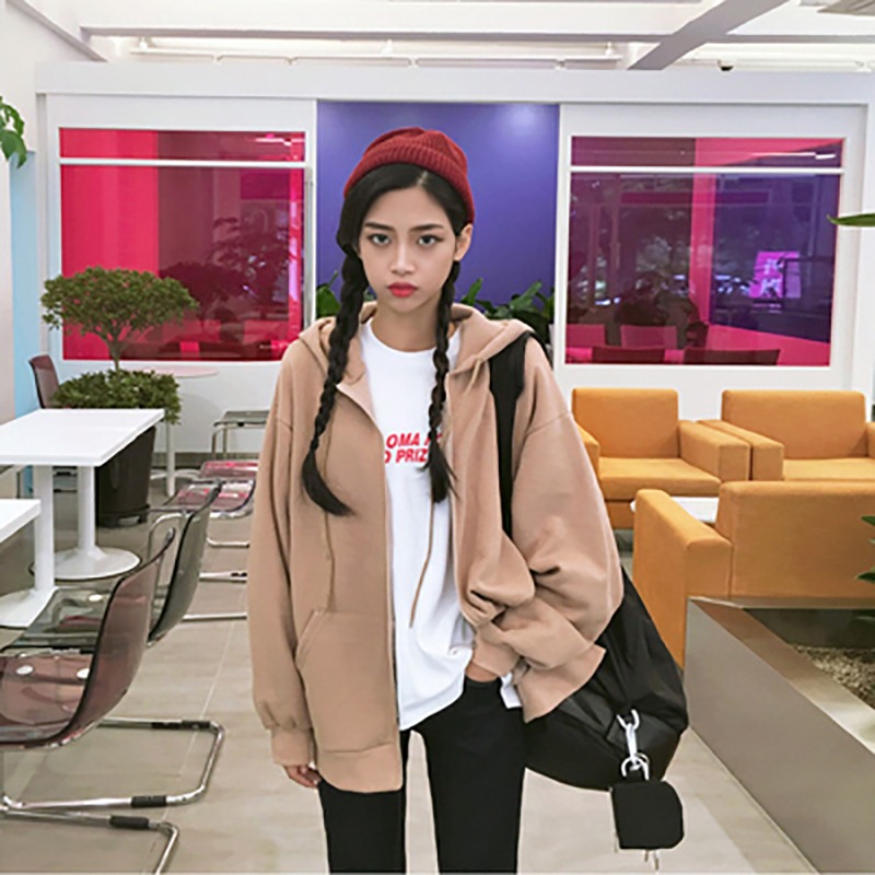 超火cec外套女秋冬季ins韓版寬松bf慵懶風加絨加厚拉鏈連帽上衣服-細節圖5