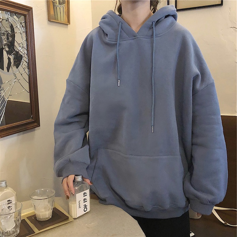灰色衛衣女秋冬寬松韓版ins潮bf慵懶風加絨加厚waitmore外套上衣-細節圖2