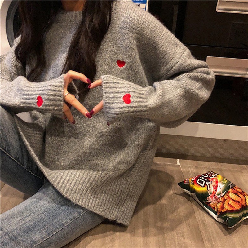 秋冬季慵懶風毛衣女寬松韓版學生情侶裝bf網紅套頭加厚針織衫外套-細節圖4