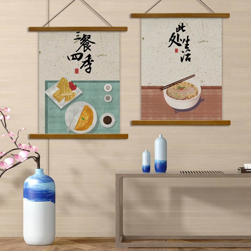 中式掛畫布藝小清新掛布創意餐廳飯店墻面裝飾畫美食小喫文藝掛毯-細節圖2