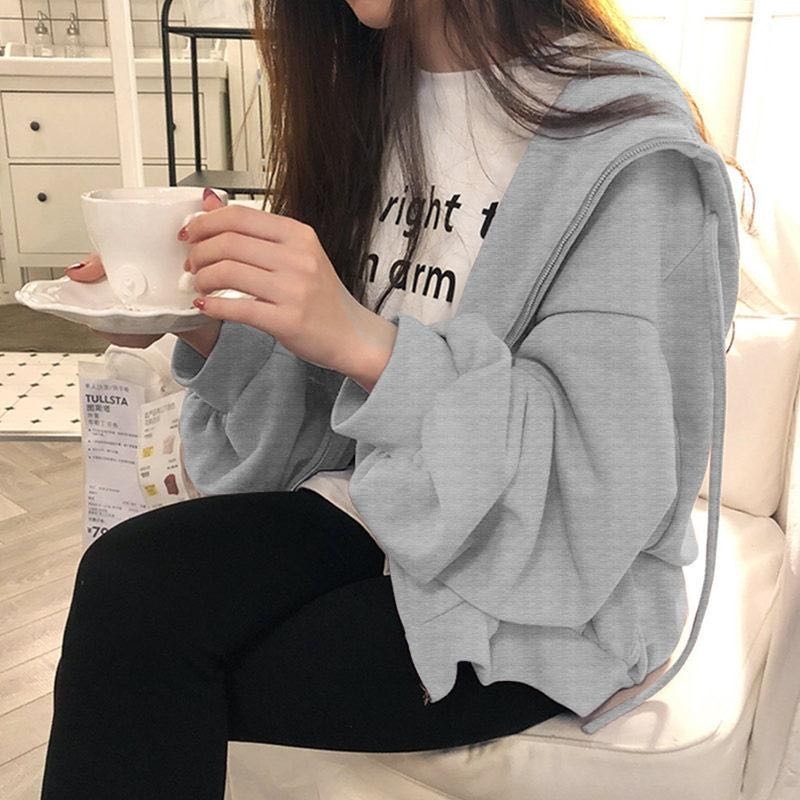 美式炸街waitmore衛衣女春秋韓版ins潮慵懶風bf薄款寬松拉鏈外套-細節圖2